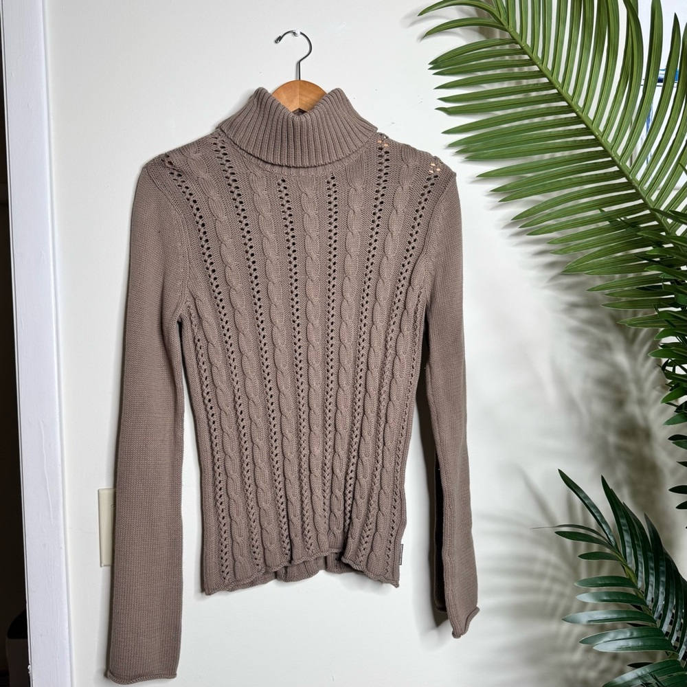Calvin Klein Jeans Taupe Cable Knit Turtleneck Sweater